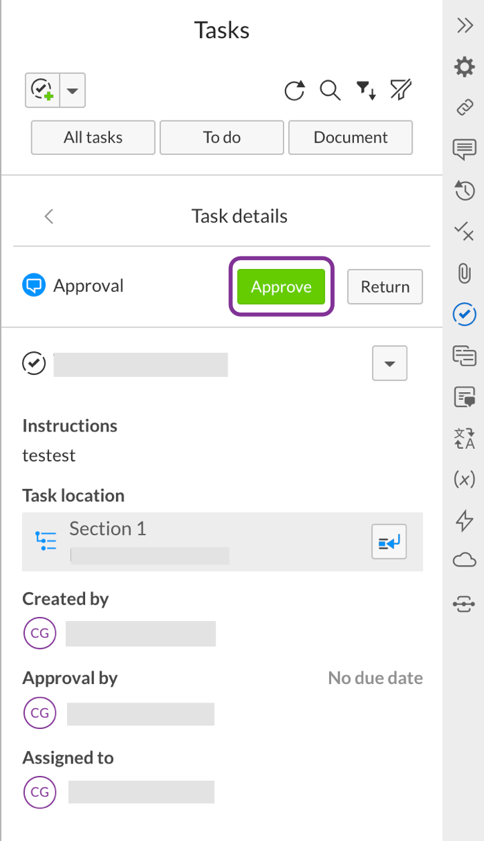 Select Approve in the right panel under task details