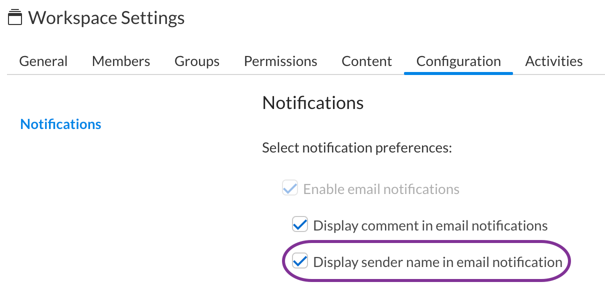 Display sender name option