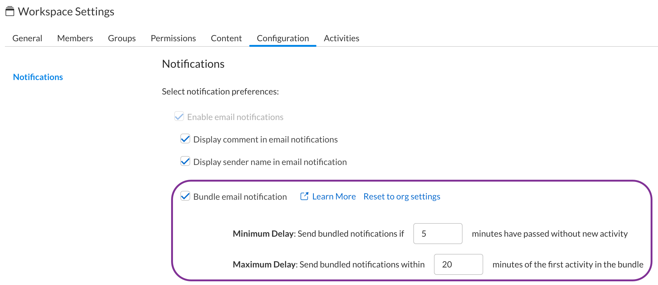 Bundle email option