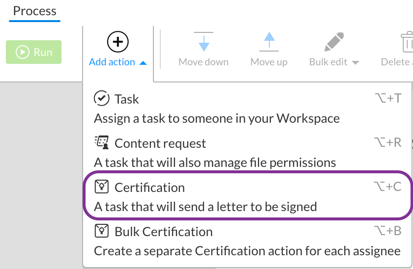 Add a certification action