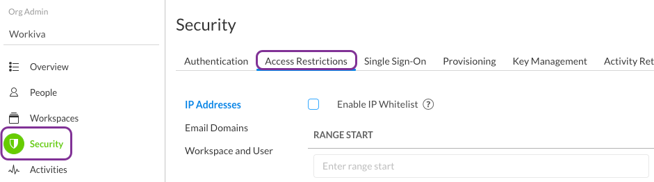Access restrictions tab