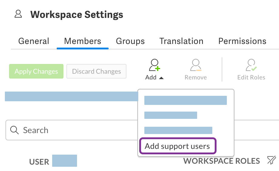 Add support users option