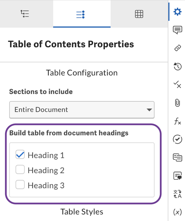 Construir una tabla con la sección de encabezados de documentos