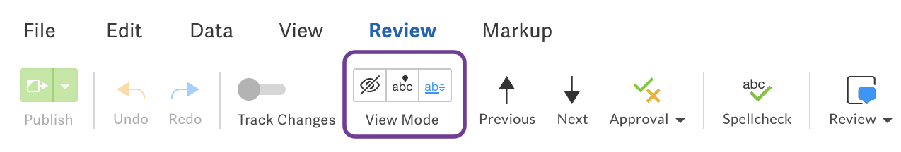 Different view modes in the Review tab