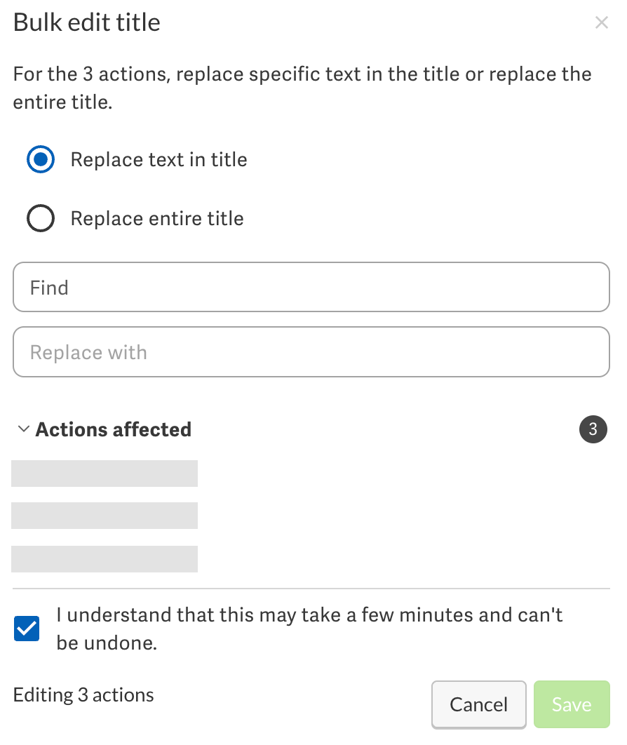 Bulk edit actions in a process – Support Center