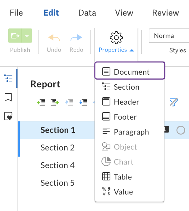 Open Document properties