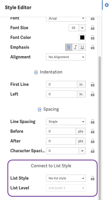 Connect to a list style
