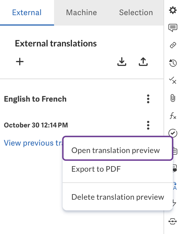 Open translation preview