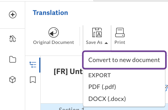 Click convert to new document in save as