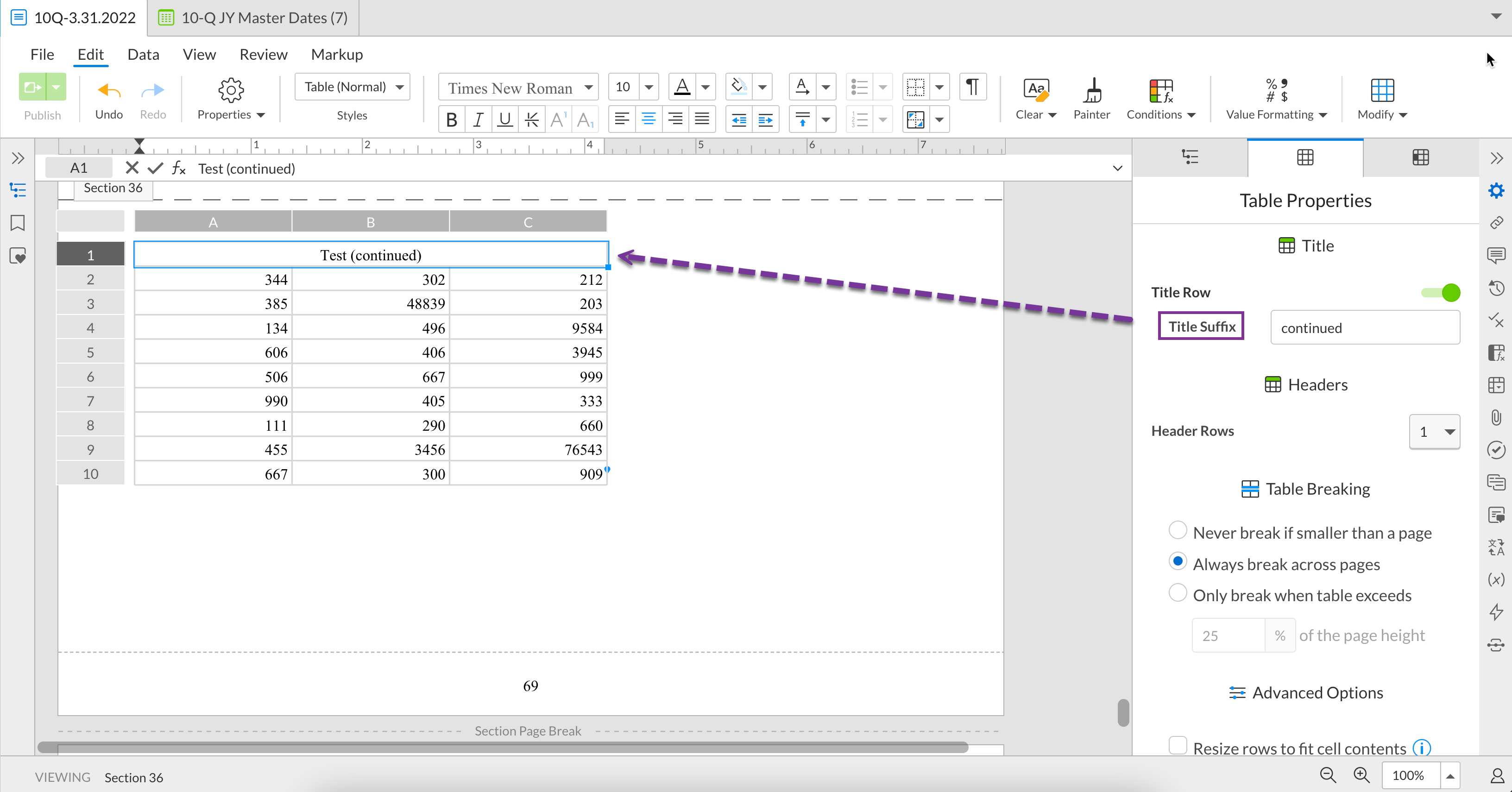 add titles rows to tables