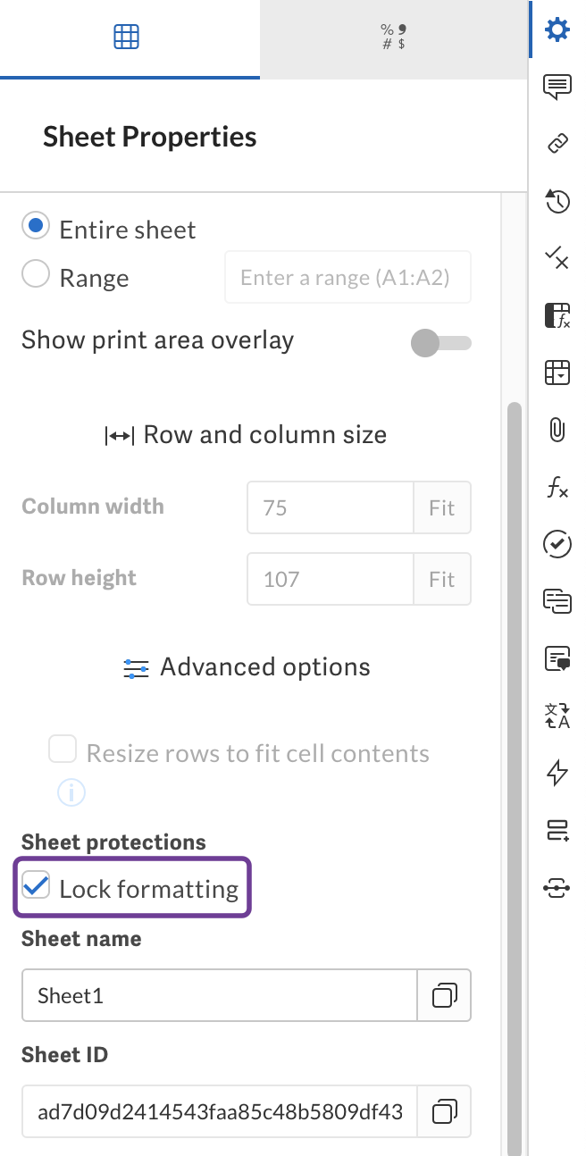 Lock formatting in spreadsheets