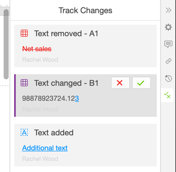 track changes panel in Workiva