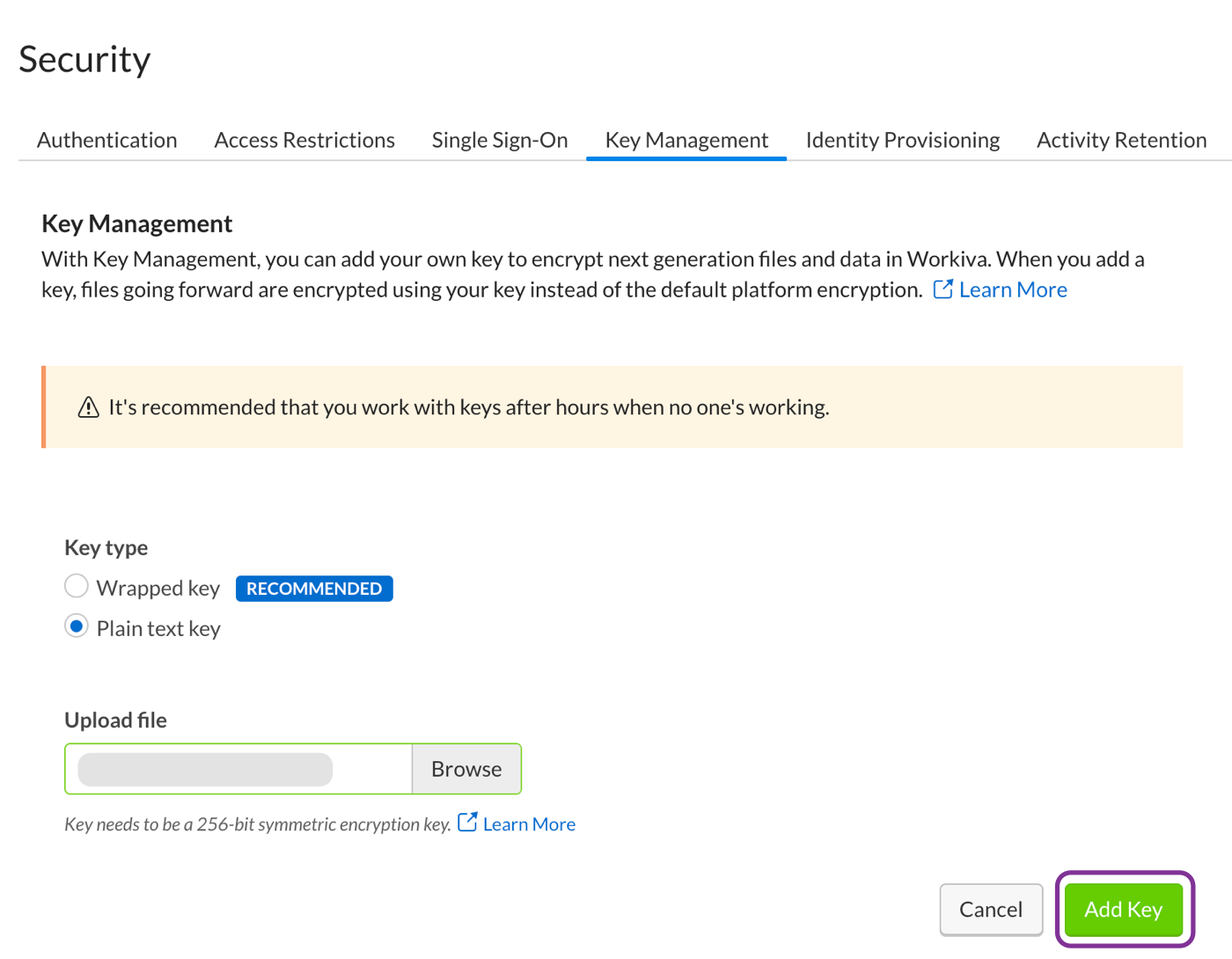 after uploading your plain text key, click Add Key