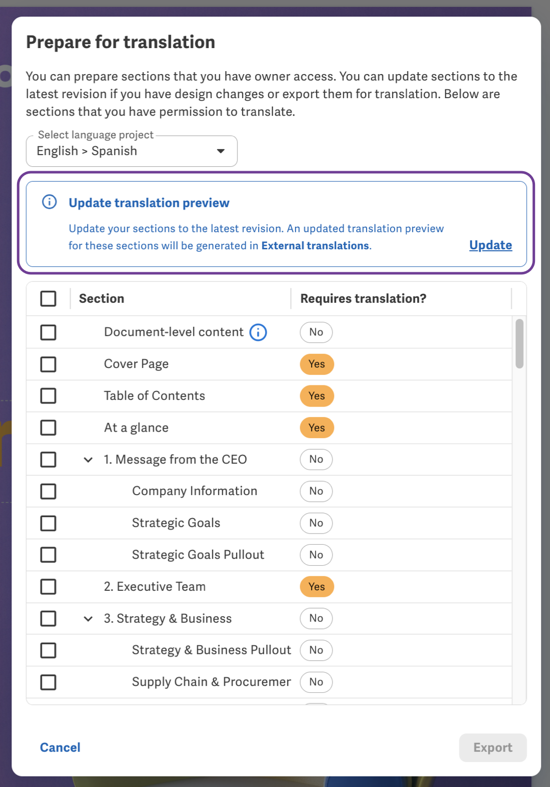 Update translation in prepare for translation