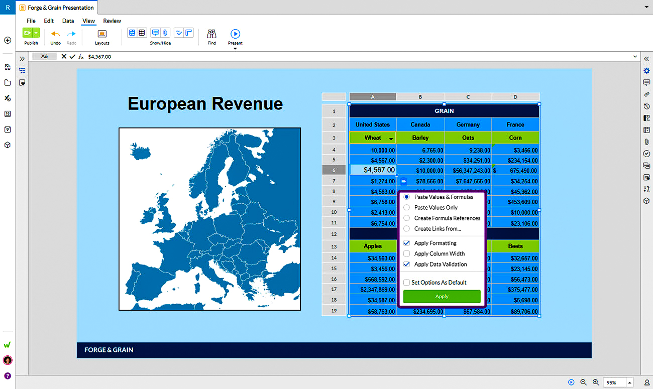 options for Presentations links