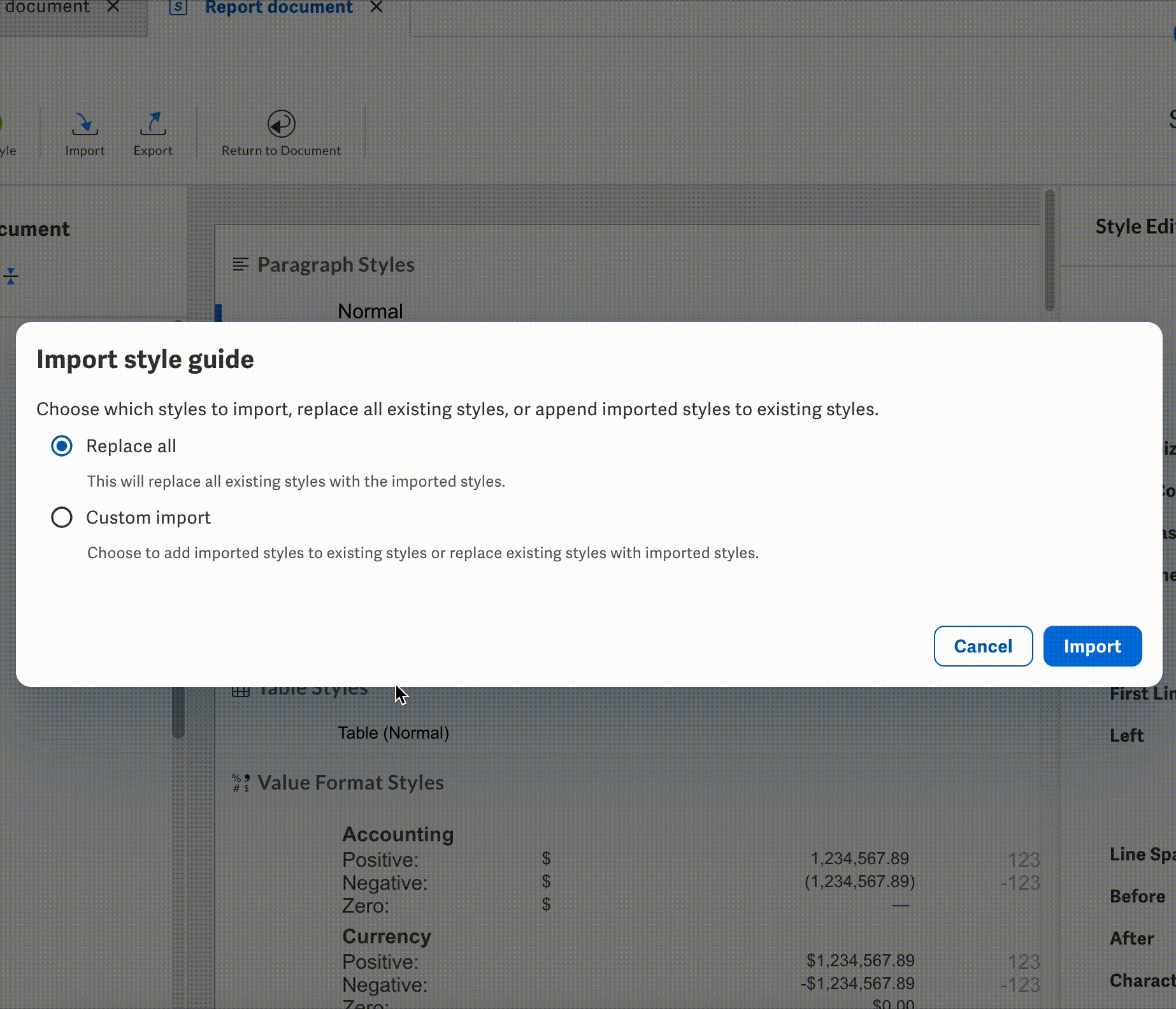 Adding and replace value format styles