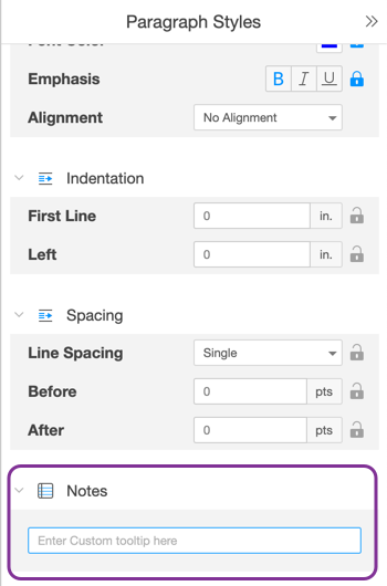 Notes text box in panel