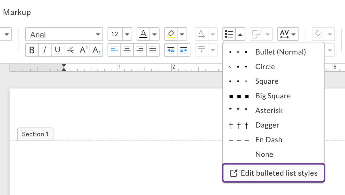 Edit bulleted list styles