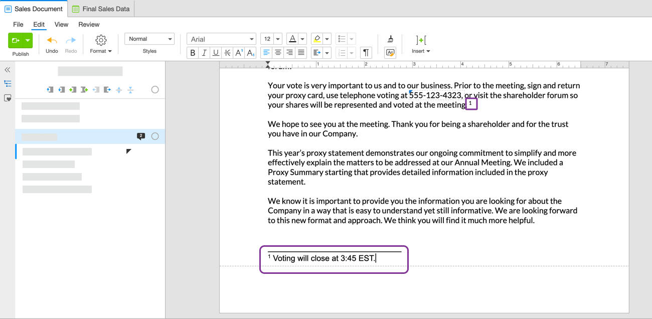 inserting a footnote