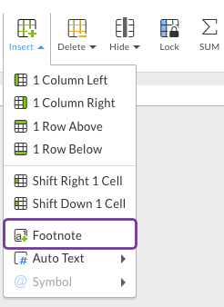 Insert footnote in a cell through Edit toolbar