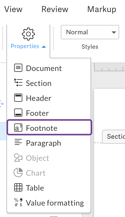 Properties drop down