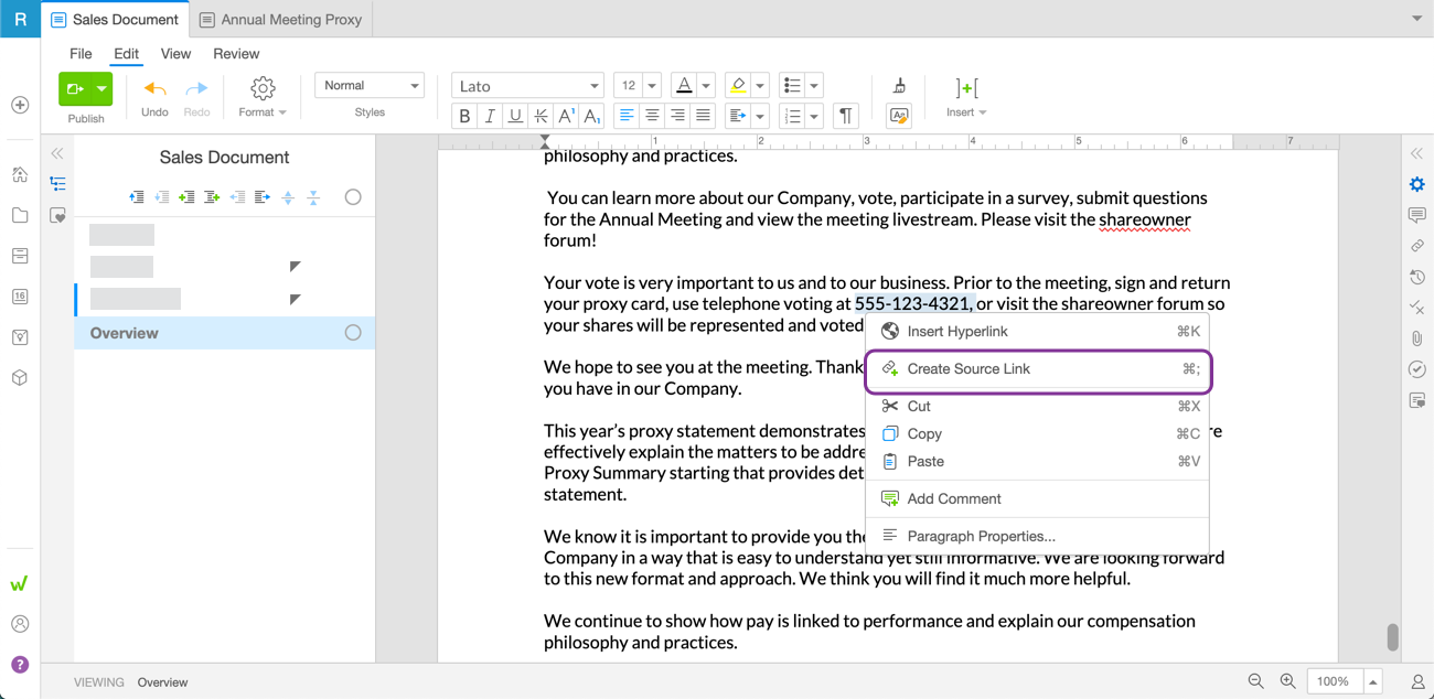 Create source link menu