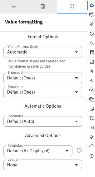 Value formatting panel