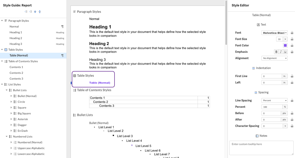 Edit table style in style guide