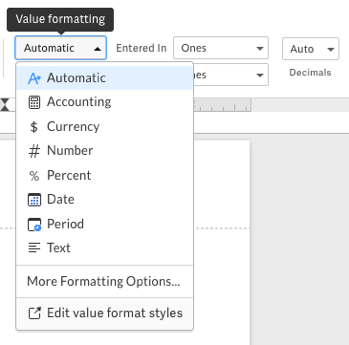 Value formatting in toolbar