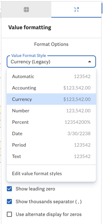Legacy value formats