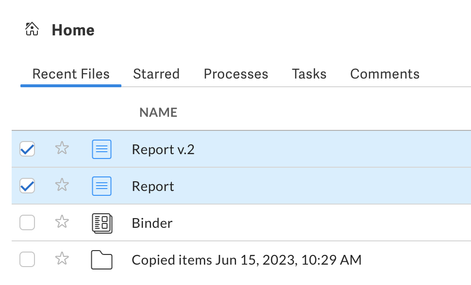 Checking boxes next to Workiva documents