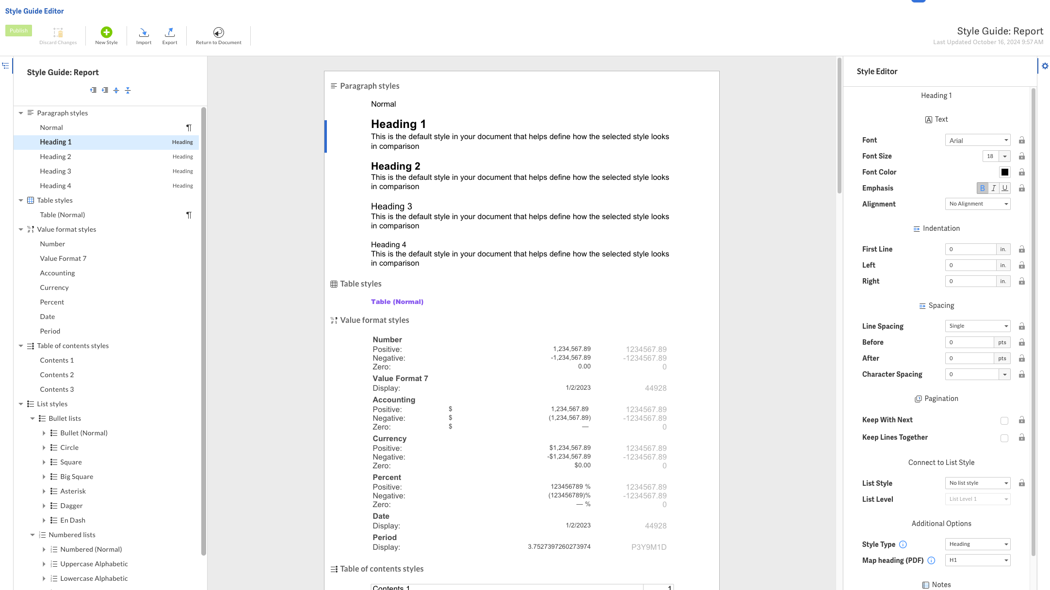 The blue line on the left side of the document shows you which style you're editing.