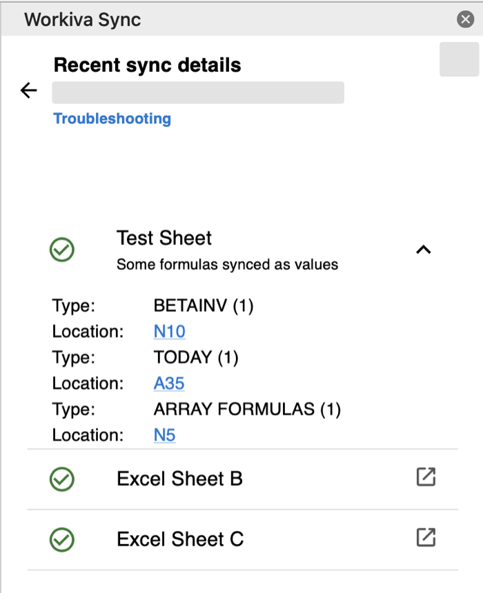 Workiva Sync sheet details of spreadsheet cells synced in as values instead of formulas
