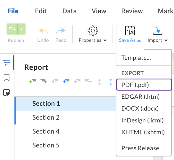 Export as a PDF option