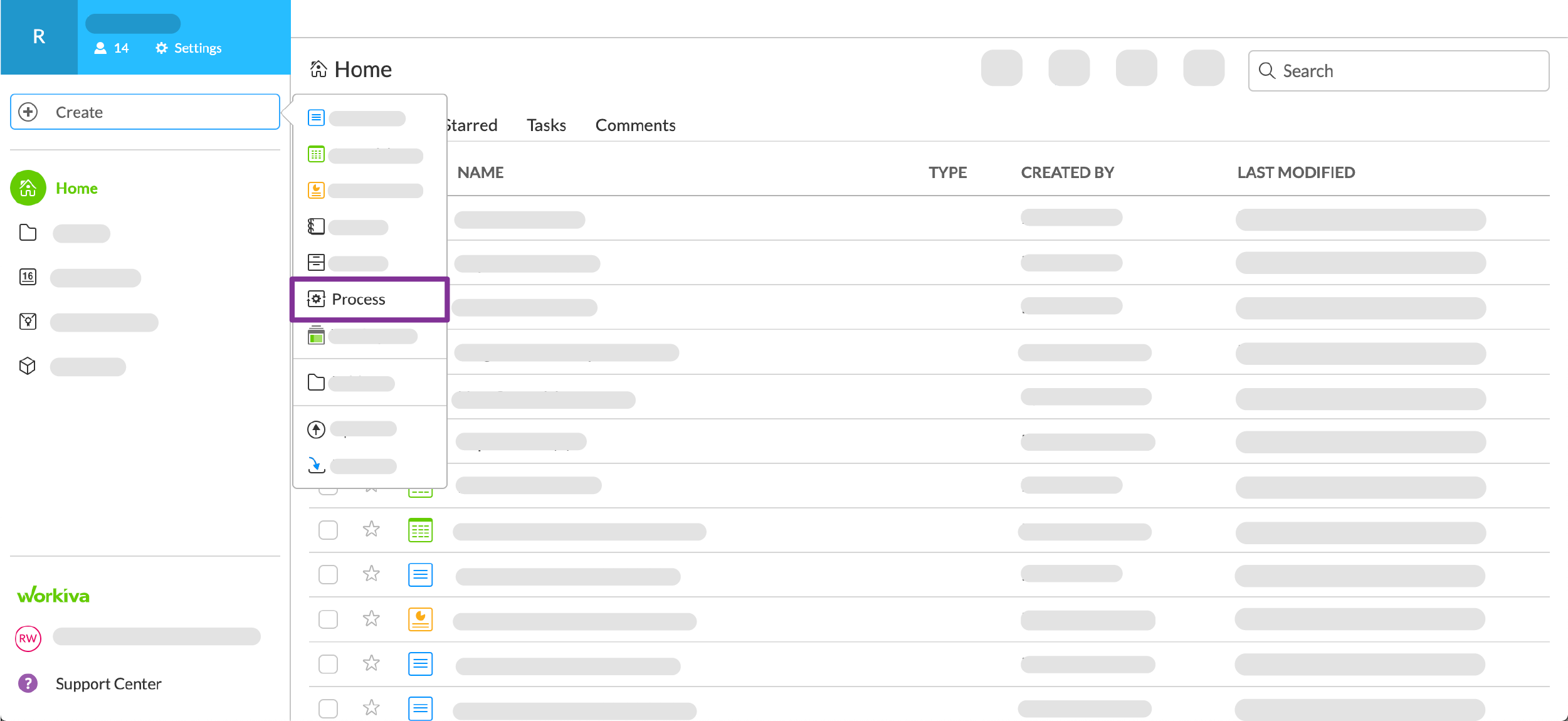 click create to open the menu and create a new process file
