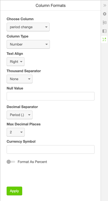 Column Formats panel