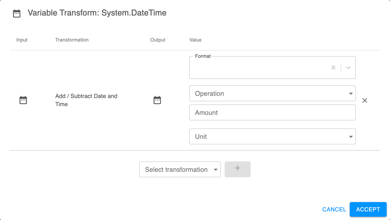 Add/Subtract Date or Time transformation