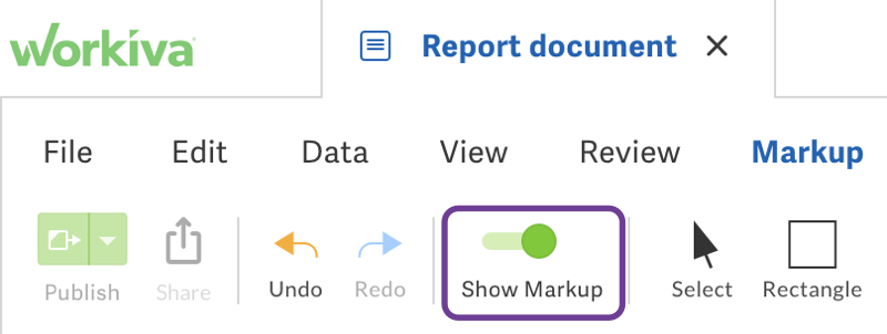 Show markup in toolbar