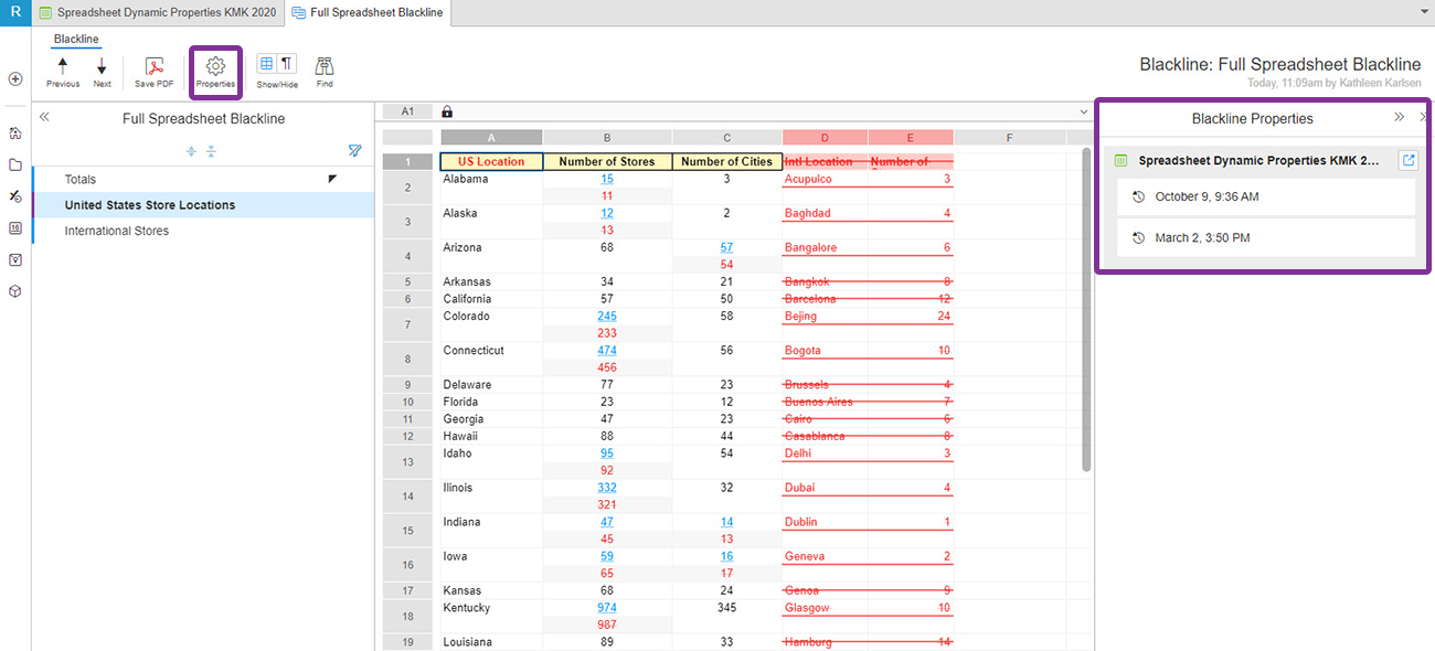 Blackline panel for spreadsheets