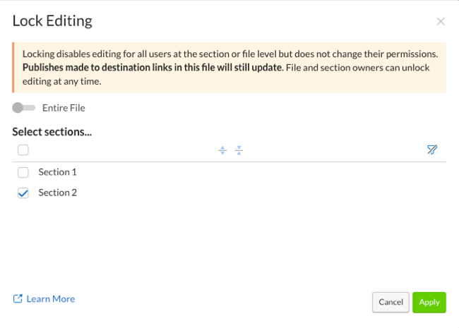 Select sections to lock or select entire file
