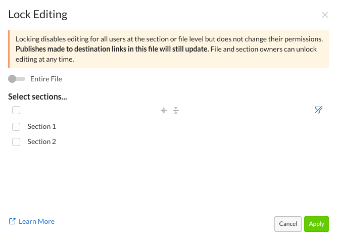 Uncheck the sections you want to unlock