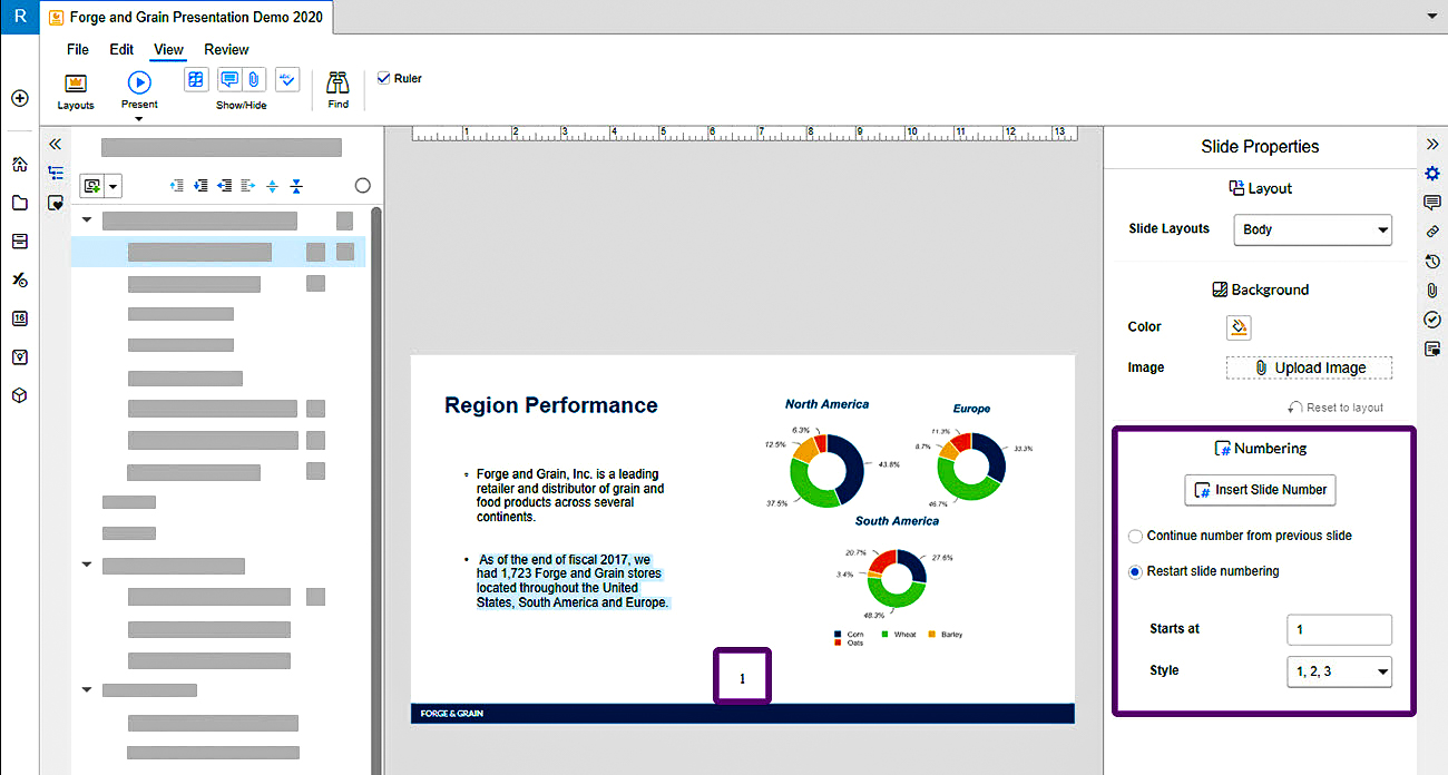 reiniciar numeração de slides
