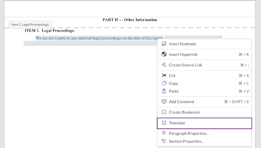 Select Translate from the right-click menu