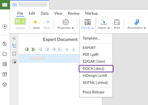 Selecting docx export