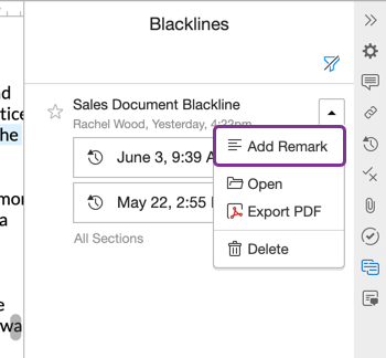 Dropdown options in blackline panel