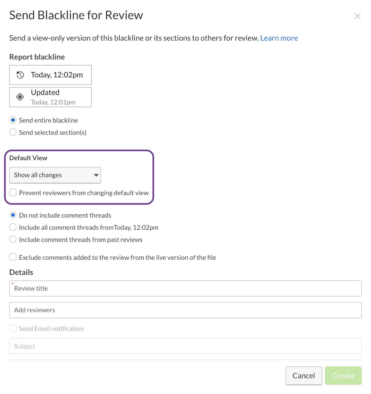 Sending blacklines for review form