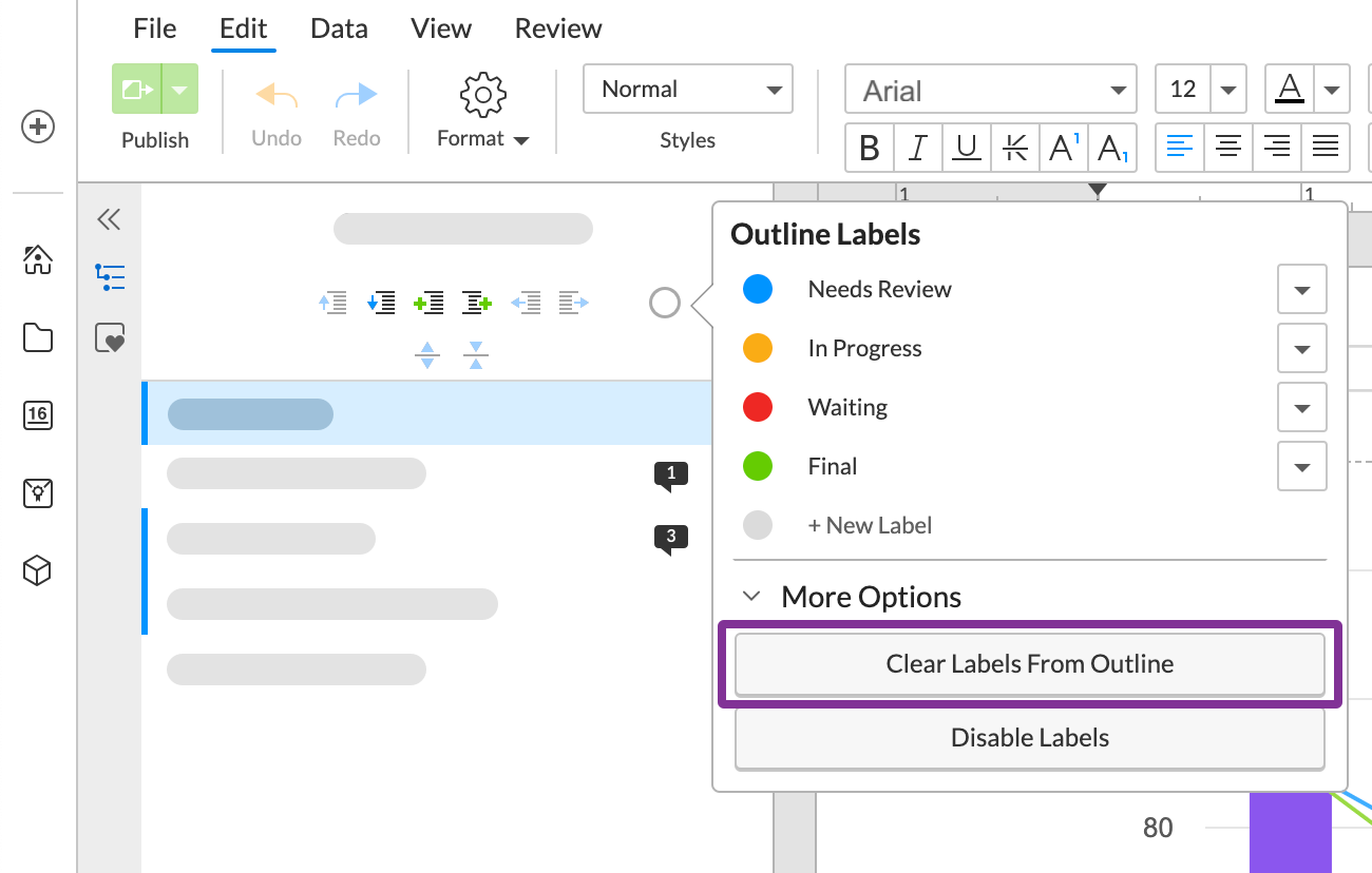 click clear labels from the more options menu to clear all labels