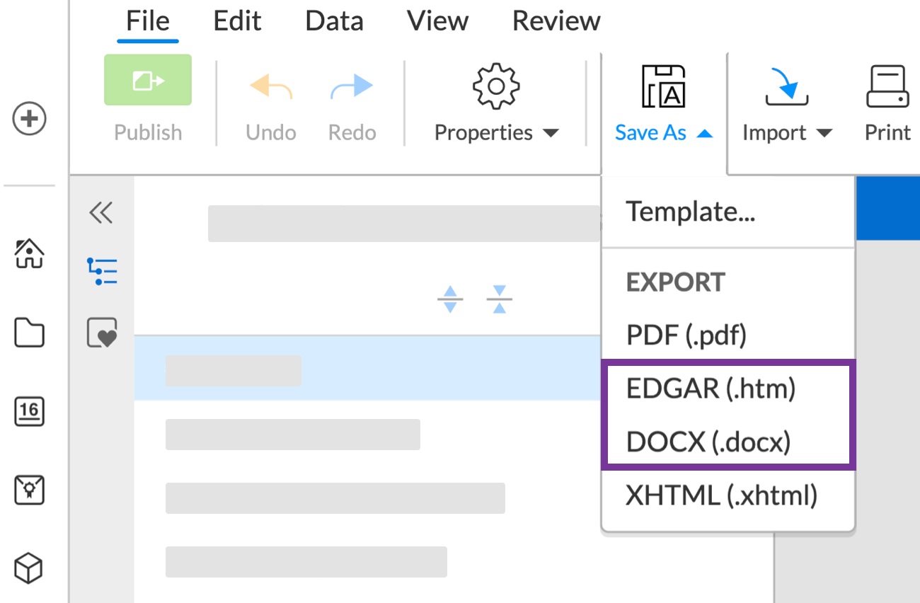 Export documents options for edgar or docx