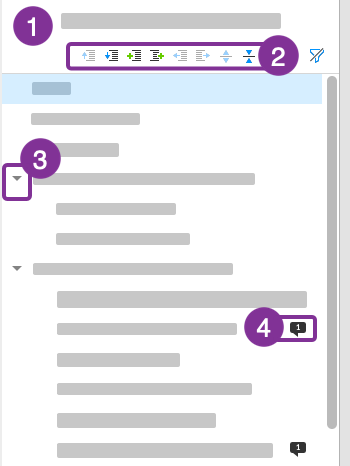 the outline shows your slides and which ones have comments