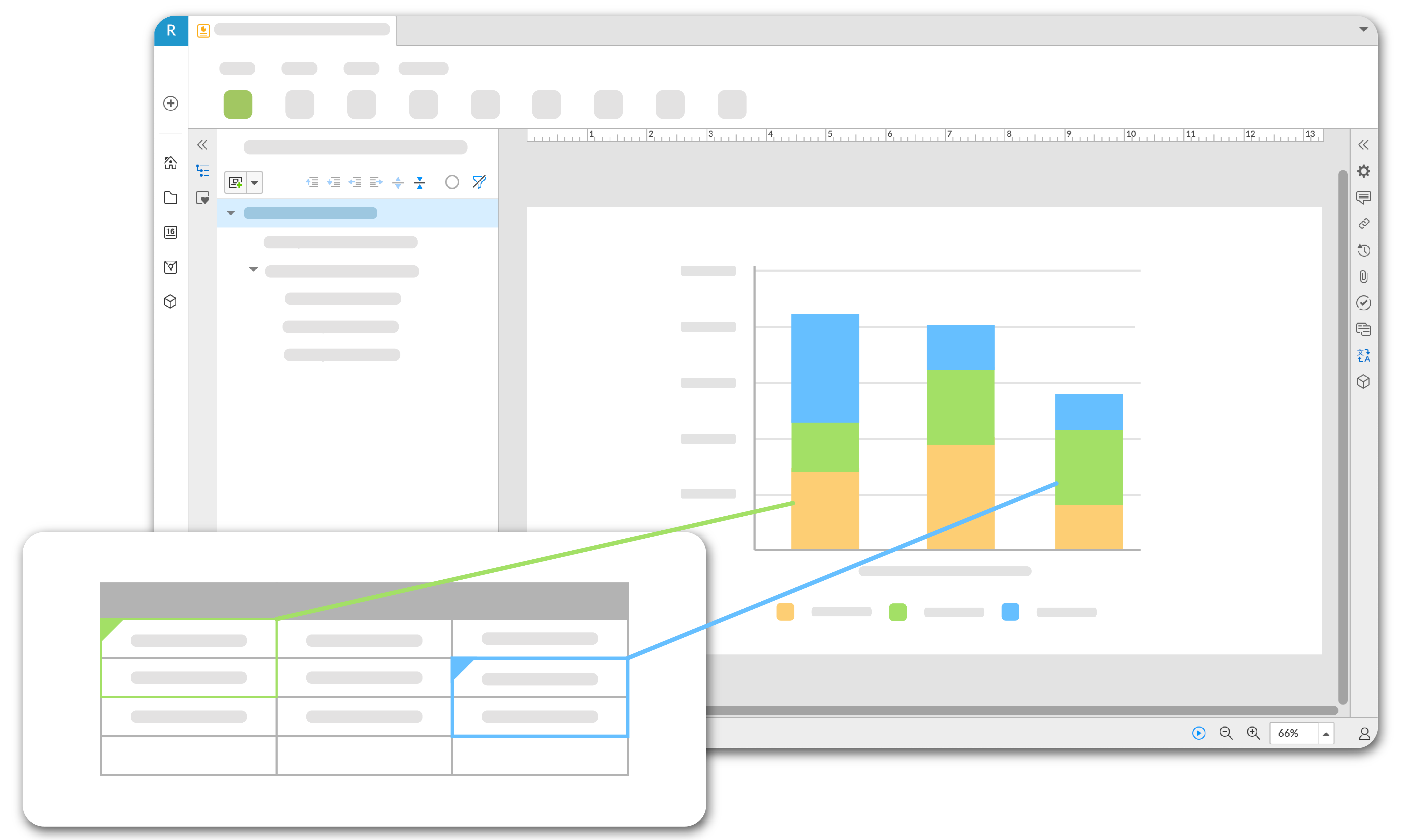 chart data opens beside your chart so you can edit it in real time